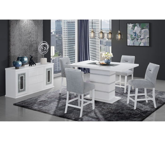 Monaco - Rectangular Bar Table & Four Bar Stools, Bar Collections - Light Gray /