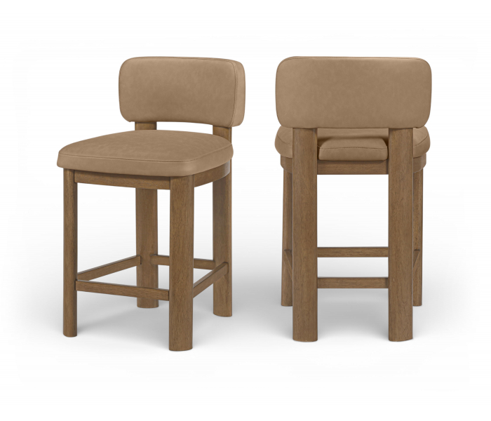 Paloma - Vegan Leather Upholstered Counter Stool (Set of 2) - Tan / Light Brown Walnut - Dark Brown