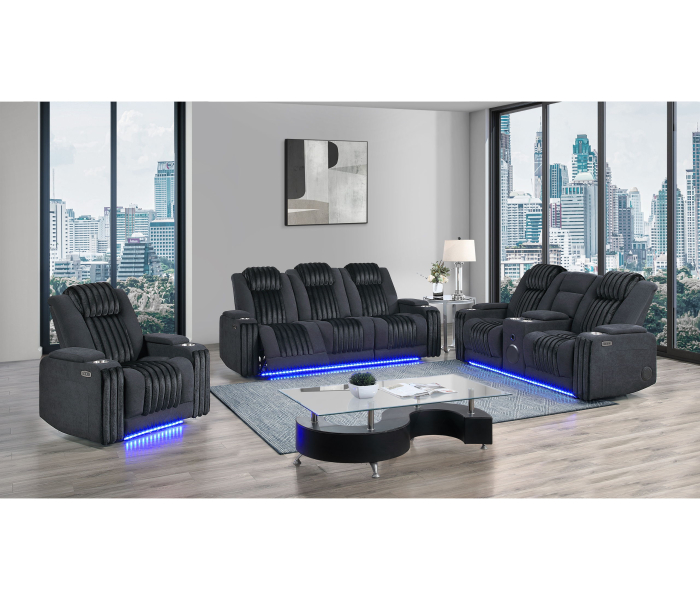 U8000 - 3 Piece Living Room Set (Power Console Reclining Loveseat, Power Reclining Sofa/ Power Recliner With Power Headrest) - Black