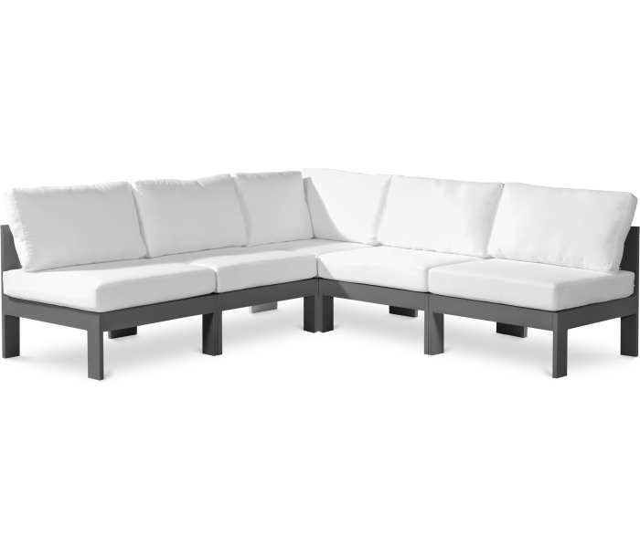 Nizuc - Outdoor Patio 5 Piece Modular Corner Armless Sectional With Gray Frame, 90"