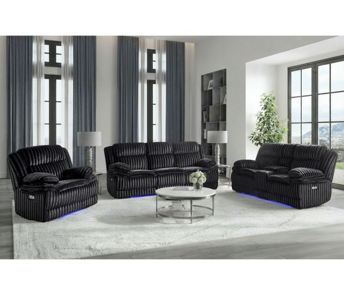 U8686 - Power Reclining Sofa With LED & Power Console Reclining Loveseat With LED - Black
