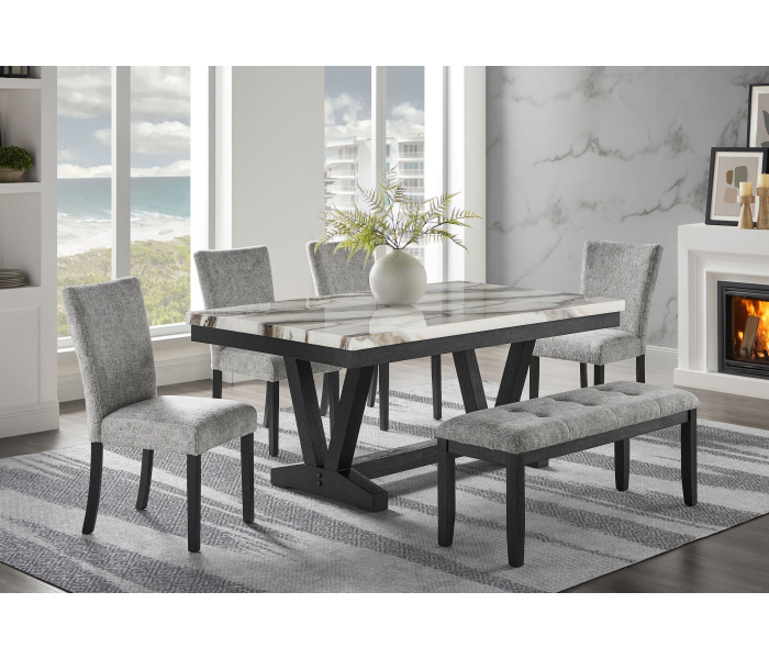 D1319 - 6 Piece Dining Room Set (Dining Table, 4 Dining Chair And Bench) - Black,Light Gray / - Black