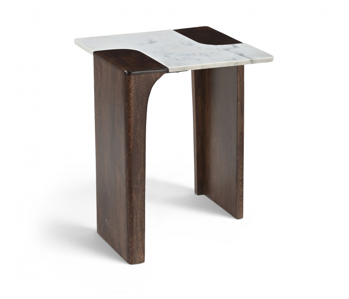 Enna - Genuine Marble And Mango Wood End / Side Table - White / - White, 18"