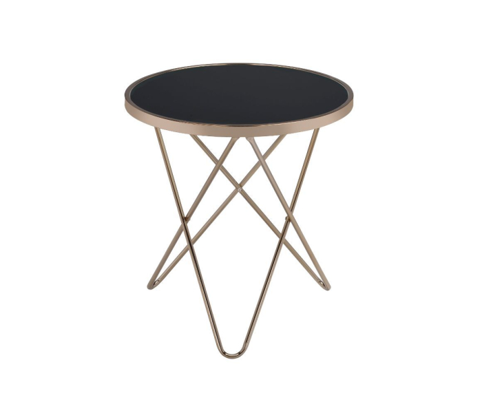 Valora - End Table - Black Glass & Champagne - Black, 22"