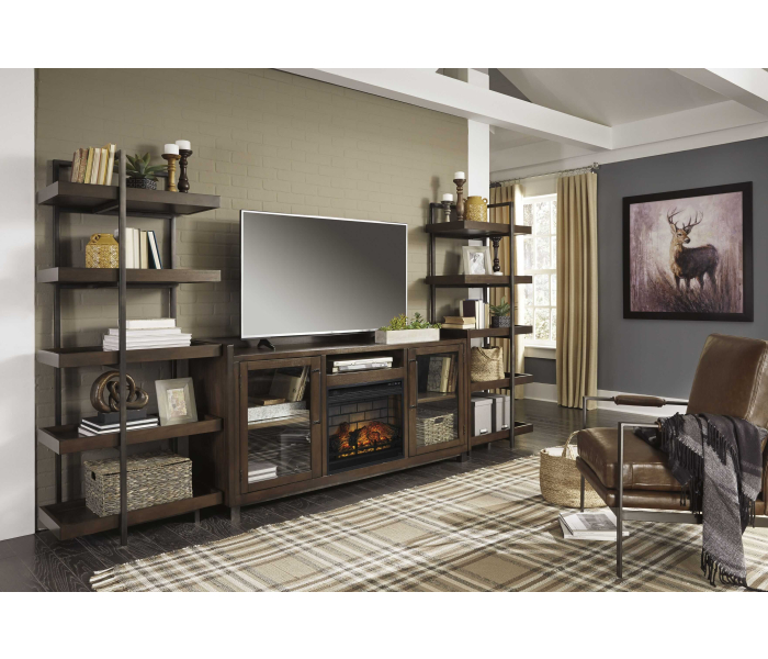 Starmore - Brown / Gunmetal - 4 Pc. - Entertainment Center - 70" TV Stand with Faux Firebrick Fireplace Insert