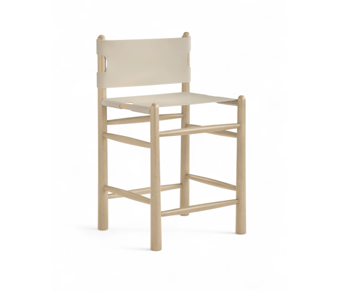 Santos - Vegan Leather Upholstered Counter Stool - Beige / Stained Natural - Beige