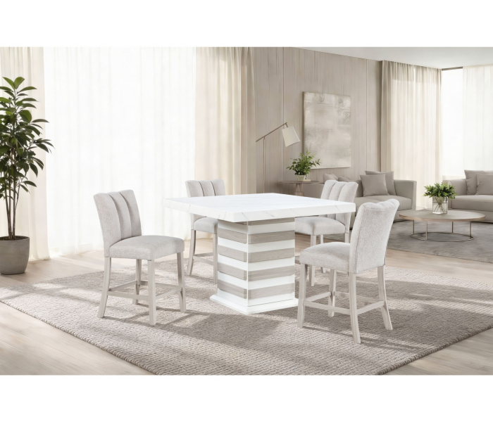 D2507 - 7 Piece Dining Room Set (Bar Table With Hidden Storage In The Base With 6 Bar Stools) - White
