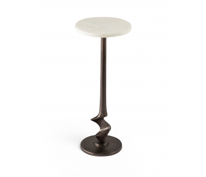 Oxira - Genuine Marble And Aluminum End / Side Table - Brown /, 10"