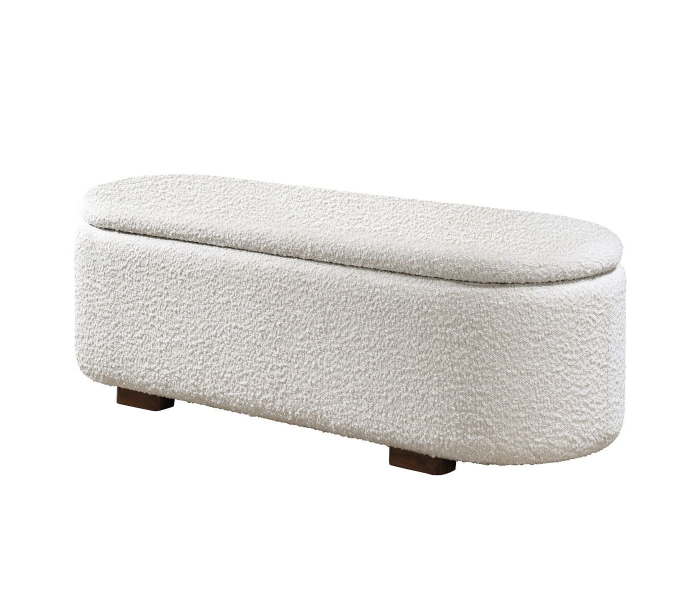Sandro - Bench With Storage - Beige Boucle & Walnut - White