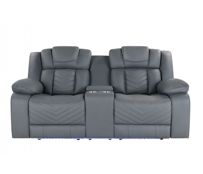 U7069 - Power Console Reclining Loveseat With LED And Immersive Sound - Dark Gray
