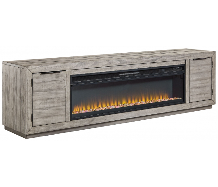 Naydell 92" TV Stand With Wide Fireplace Insert Gray
