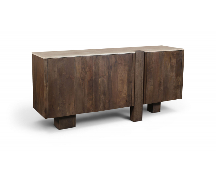 Pietra - Travertine And Mango Wood Sideboard / Buffet - Brown / - Dark Brown