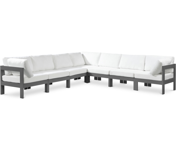 Nizuc - Outdoor Patio 7 Piece Modular Corner Sectional With Gray Frame, 120"