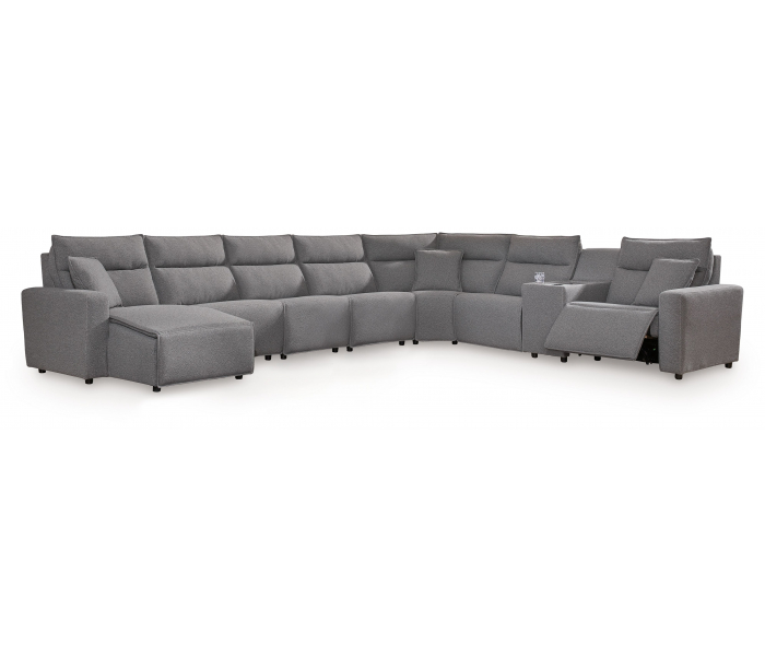 Modmax II 8-Piece Power Reclining Sectional With LAF Press Back Power Chaise And Console Salt And Pepper