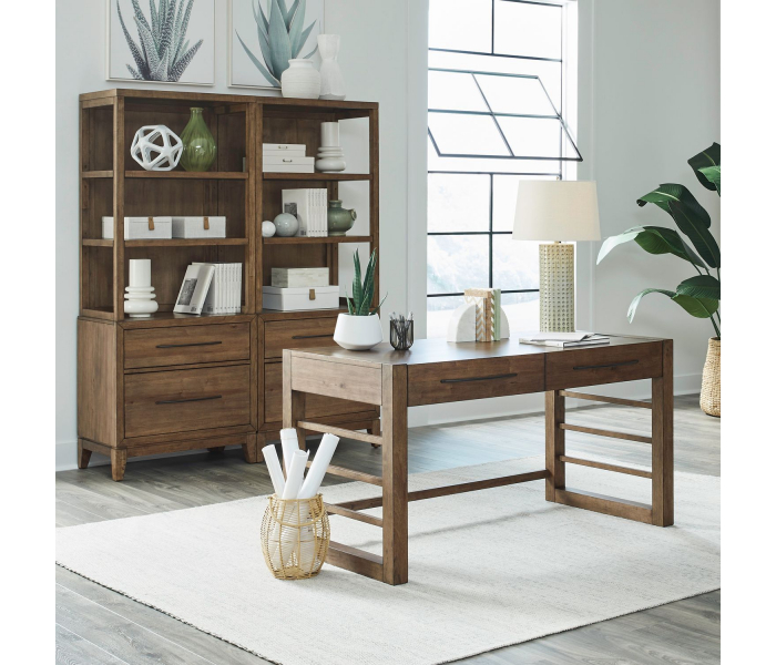 Shaker Lakes - Opt Desk & Bookcase Set - Harvest Brown - Dark Brown