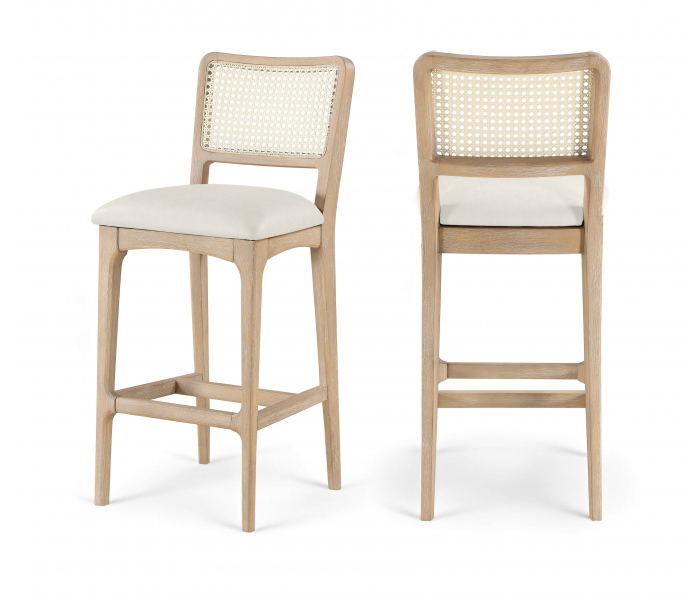 Atrium - Cane Back And Vegan Leather Upholstered Bar Stool (Set of 2) - Cream / Brushed Natural - White
