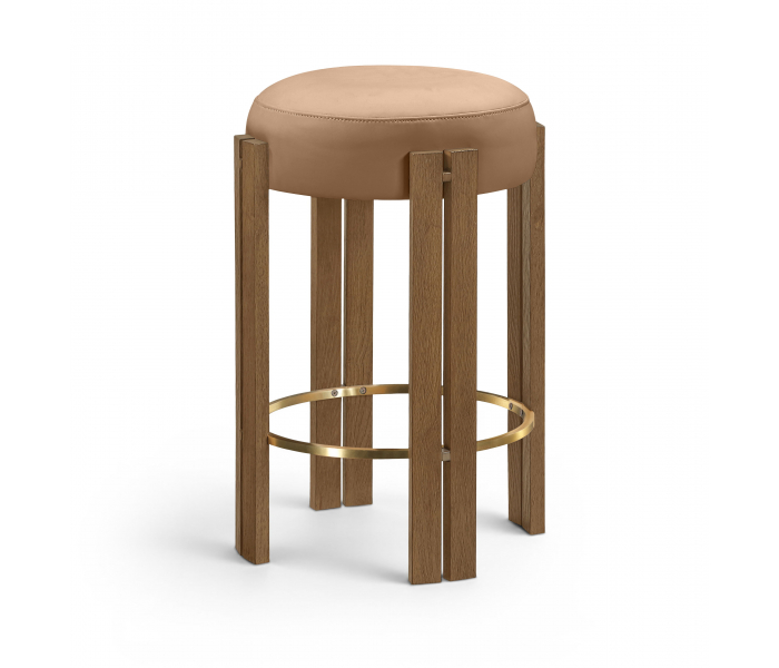 Harrison - Vegan Leather Counter Stool - Cognac / Natural - Dark Brown