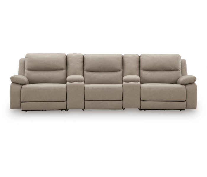 Narwhal Place 5-Piece Reclining Sectional With Power Armless Recliner And 2 Storage Consoles Pebble, 139"