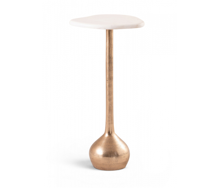 Vireo - Genuine Marble Top And Aluminum Base Drink Table - Beige / Brass, 11"