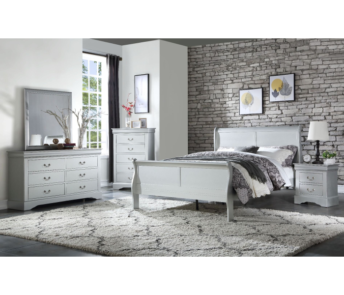 Louis Philippe - Twin Bed - Platinum - Pearl Silver