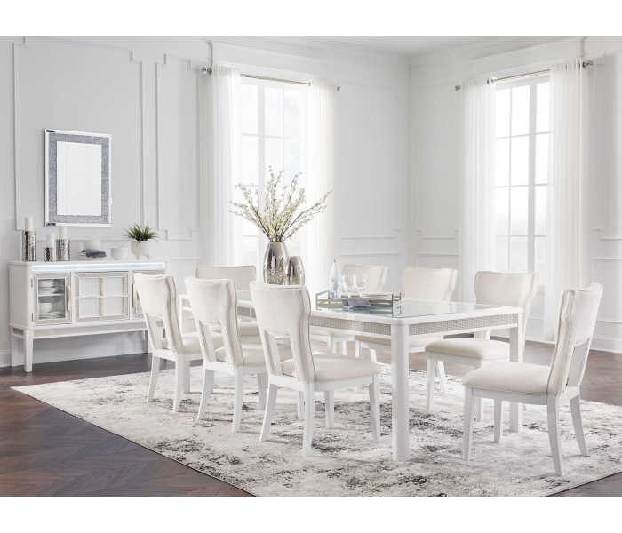 Chalanna - White - 10 Pc. - Rectangular Dining Room Extension Table, 8 Side Chairs, Server