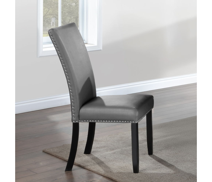 Caralin - Side Chair (Set of 2) - Gray Synthetic Leather & Black Finish