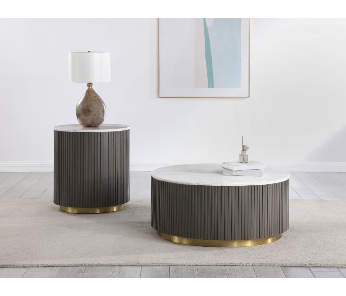 Jason - 2 Piece Round Marble Coffee And End Table Set