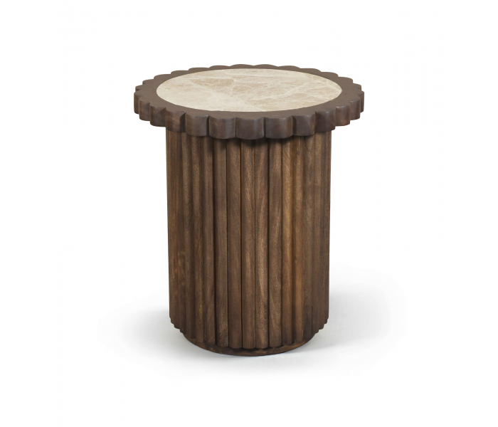Elvira - Marble And Mango Wood End Table - Beige / Brown - Beige, 18"