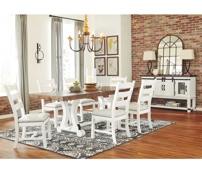 Valebeck - White / Brown - 8 Pc. - Dining Room Table, 6 Side Chairs, Server