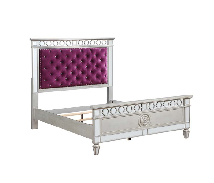 Varian - Twin Bed - Burgundy Velvet, Silver & Mirro - Purple