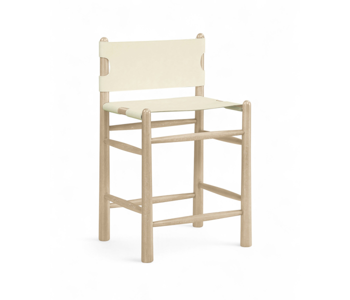 Santos - Vegan Leather Upholstered Counter Stool - Cream / Stained Natural - White