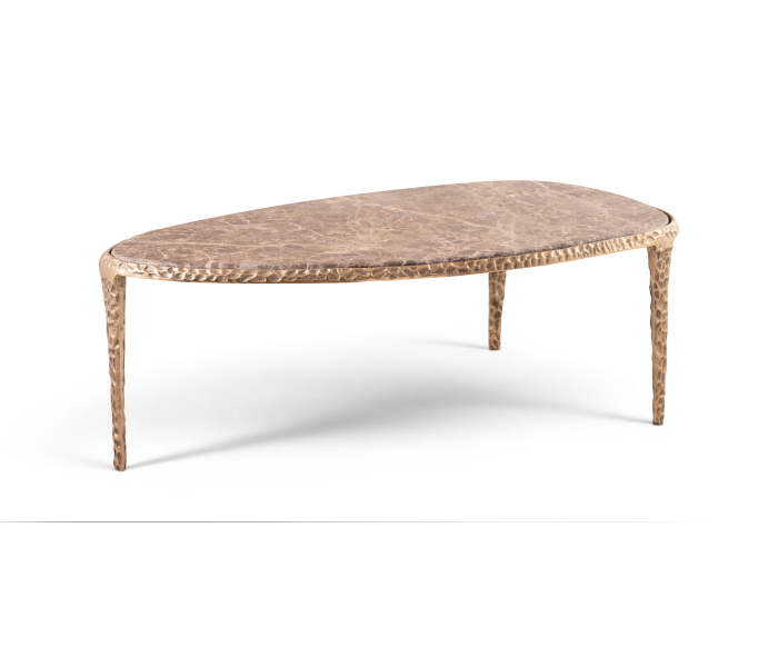 Gild - Genuine Marble Top And Aluminum Base Coffee Table - Brown - Light Brown, 47"