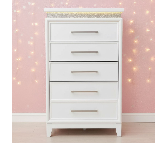 Reflections - 5 Drawer Chest With Lights - Pearl - White, 51.88" Tall