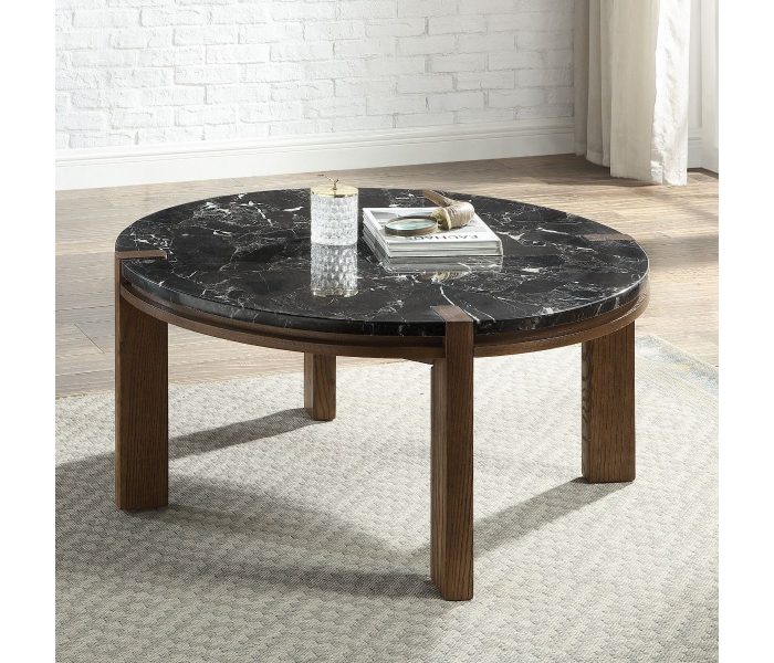 Estella - Coffee Table With Natural Marble Top - Black Top & Walnut - Dark Brown, 43"