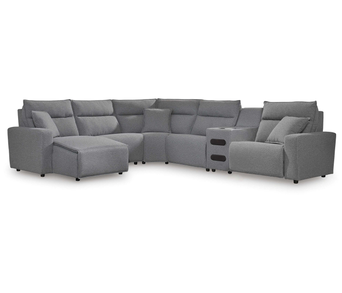CozyMax II 6-Piece Power Reclining Sectional With LAF Chaise And Audio Console Salt and Pepper, 143"