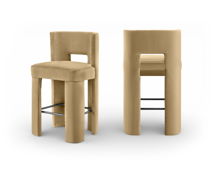 Zuno - Velvet Performance Fabric Upholstered Bar Stool (Set of 2) - Camel - Light Brown