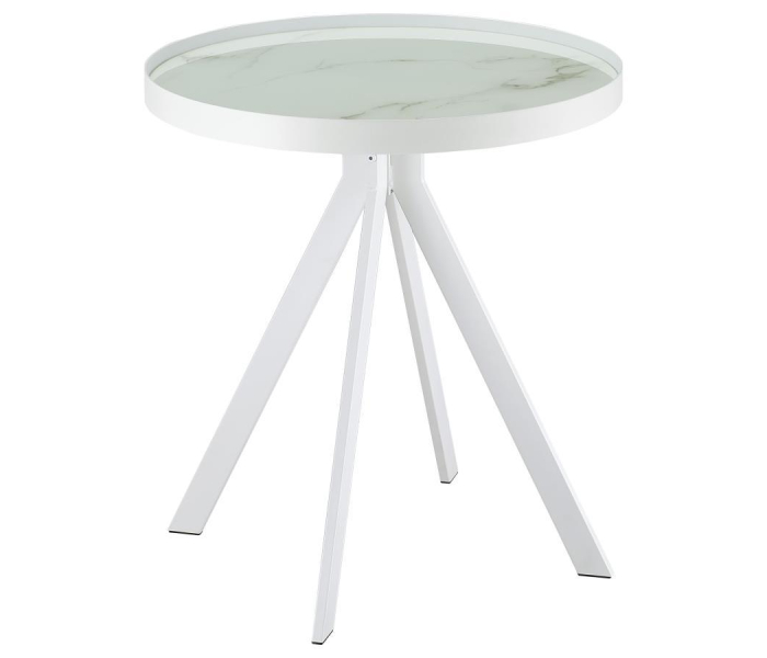 Briggs - Round Marble Printed Glass Top End Side Table, 21.5"