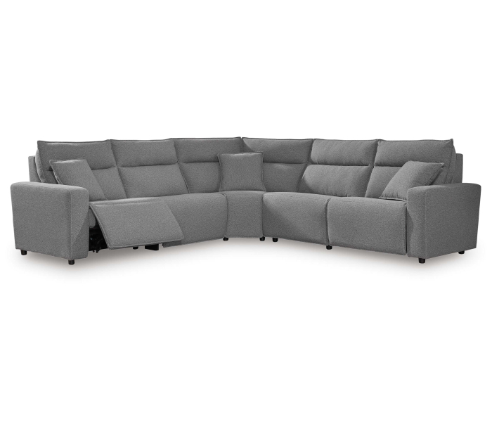 CozyMax II - Salt And Pepper - 5-Piece Power Reclining Sectional With RAF Zero Wall Power Recliner, 125"