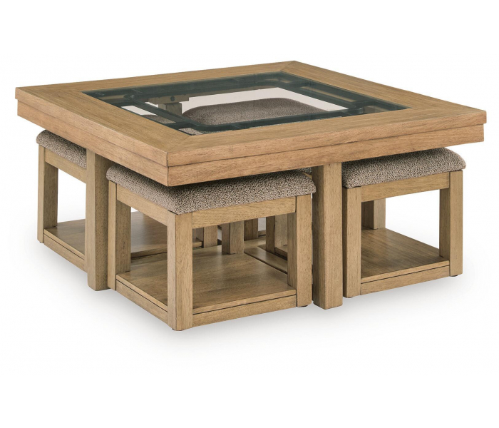 Wittenmyer Cocktail Table With 4 Stools (Set of 5) Natural / Black