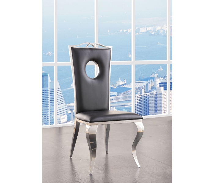 Cyrene - Side Chair (Set of 2) - Black Synthetic Leather & Stainless Steel - Black