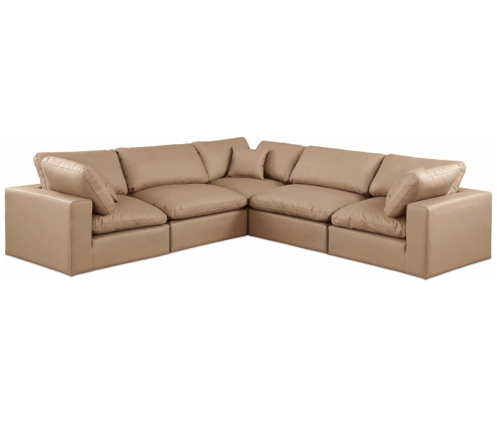 Comfy - 5 Piece Faux Leather Modular Corner Sectional - Tan, 119"