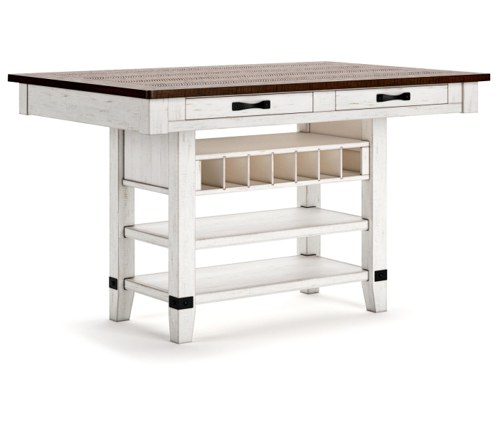 Valebeck - White / Brown - Rect Dining Room Counter Table With Wine Rack, 60"