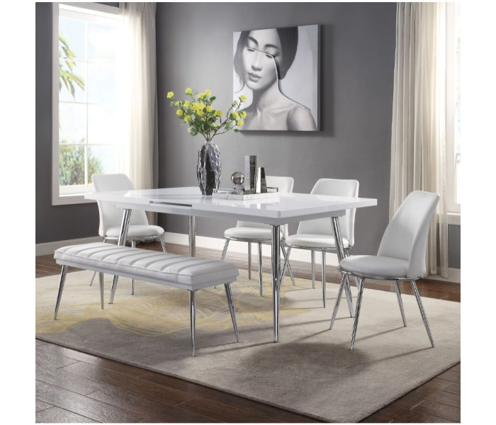 Weizor - Dining Table - White High Gloss & Chrome, 78"