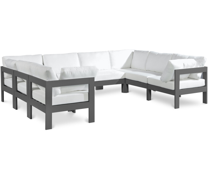 Nizuc - Outdoor Patio 8 Piece Modular U-Shaped Sectional With Gray Frame, 120"