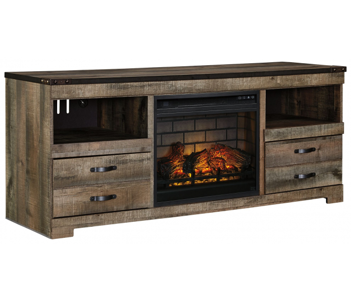 Trinell 63" TV Stand With Glass/Stone Fireplace Insert Brown