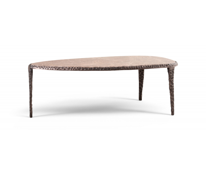 Gild - Genuine Marble Top And Aluminum Base Coffee Table - Brown / - Dark Brown, 47"