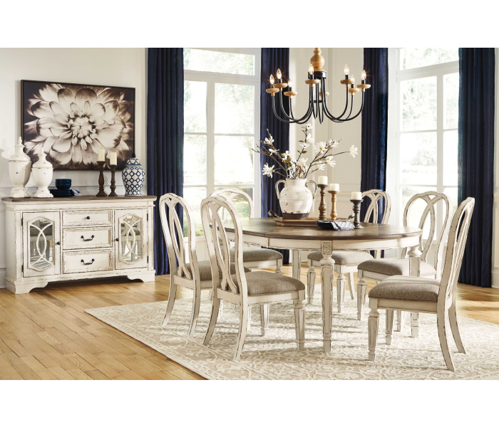 Realyn - White - 8 Pc. - Extension Table, 6 Ribbon Back Side Chairs, Server
