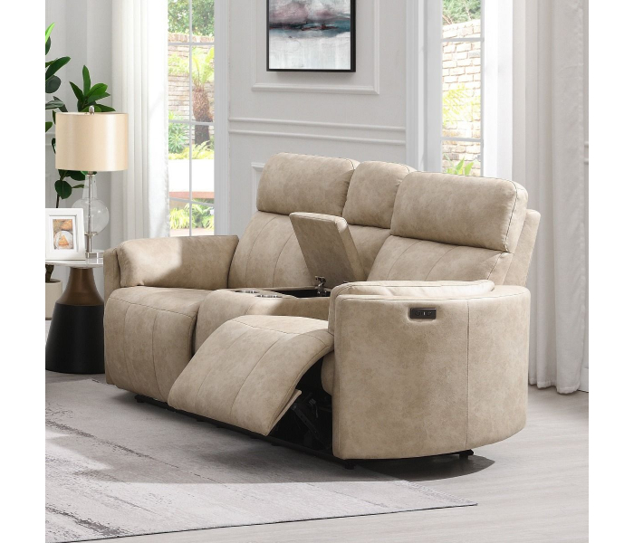 Elison - Power Motion Loveseat With Console & Storage - Dark Beige Polished Microfiber - Beige