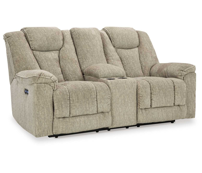 Hindmarsh - Stone - Power Reclining Loveseat with Console/ Adj Hdrst