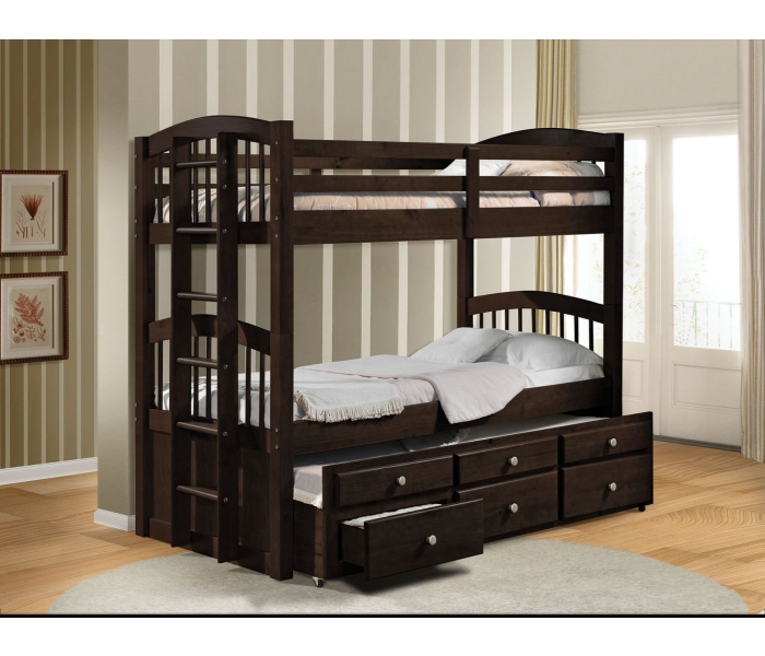 Micah - Twin Over Twin Bunk Bed With Trundle & Storage - Espresso - Black
